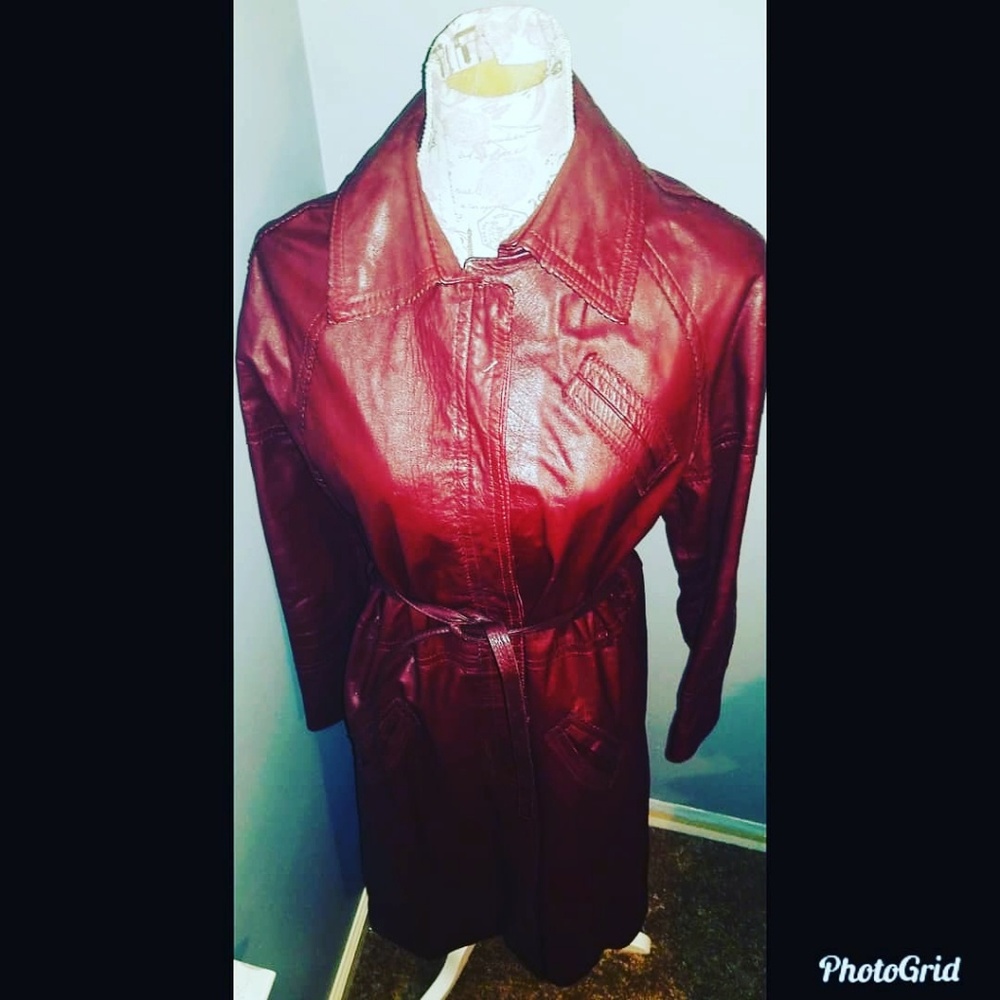 Trendy Wine Color Genuine Leather Coat